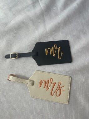 Mr. and Mrs. Luggage Tags - Black & Cream with Gold & Rose Gold Script